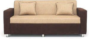 Bharat Lifestyle Tulip 3 Seater Brown Cream Color Solid Wood 3 Seater Sofa
