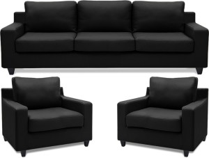dolphin oxford leatherette 3 + 1 + 1 black sofa set