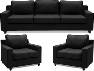 Dolphin Oxford Leatherette 3 + 1 + 1 Black Sofa Set