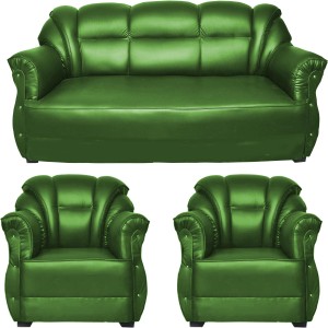 HOMESTOCK Solid Wood 3 + 1 + 1 Green Sofa Set