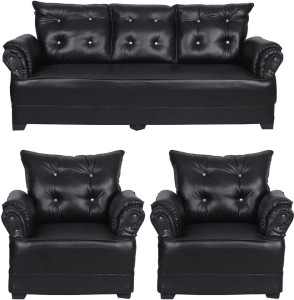 HOMESTOCK Leatherette 3 + 1 + 1 Black Sofa Set