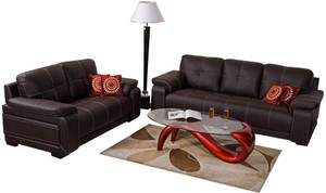 Home City Leatherette 3 + 2 Brown Sofa Set
