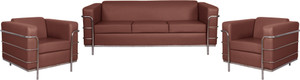 HOMESTOCK Leatherette 3 + 1 + 1 Brown Sofa Set