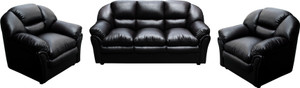 Knight Industry Leatherette 3 + 1 + 1 BLACK Sofa Set