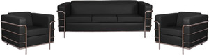 HOMESTOCK Leatherette 3 + 1 + 1 Black Sofa Set