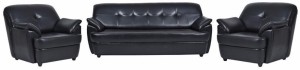 Fabhomedecor Boston Leatherette 3 + 1 + 1 Black Sofa Set