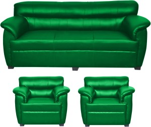 HOMESTOCK Solid Wood 3 + 1 + 1 Green Sofa Set