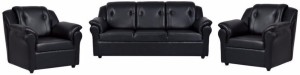Fabhomedecor York Leatherette 3 + 1 + 1 Black Sofa Set