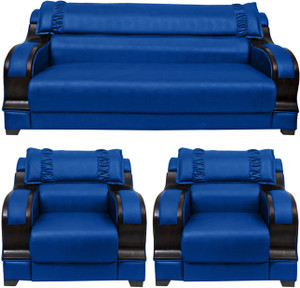 HOMESTOCK Solid Wood 3 + 1 + 1 Blue Sofa Set