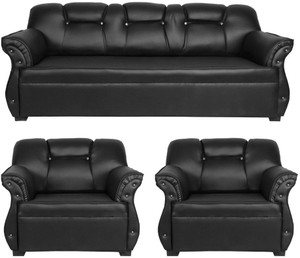 HOMESTOCK Leatherette 3 + 1 + 1 Black Sofa Set