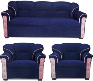 HOMESTOCK Fabric 3 + 1 + 1 Blue Sofa Set