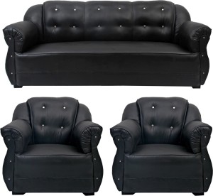 HOMESTOCK Leatherette 3 + 1 + 1 Brown Sofa Set