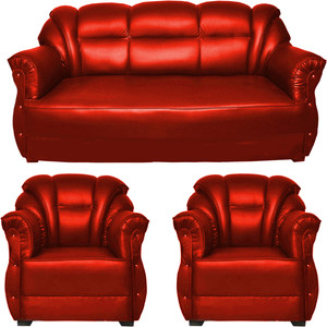 HOMESTOCK Solid Wood 3 + 1 + 1 Red Sofa Set