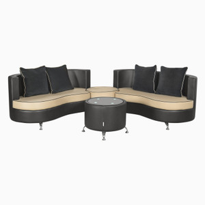 Godrej Interio ATHENA PLUS in S1n Lth BlackB Solid Wood 2 + 2 Beige::Black Sofa Set