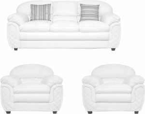 Comfy Sofa Leatherette 3 + 1 + 1 White Sofa Set