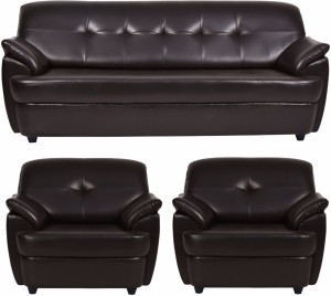 FabHomeDecor Boston Leatherette 3 + 1 + 1 Brown Sofa Set