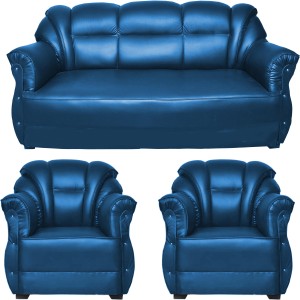HOMESTOCK Solid Wood 3 + 1 + 1 Blue Sofa Set