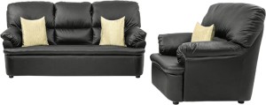 COMFY SOFA Leatherette 3 + 1 + 1 BLACK Sofa Set