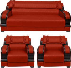 HOMESTOCK Solid Wood 3 + 1 + 1 Red Sofa Set