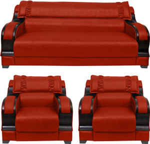 HOMESTOCK Solid Wood 3 + 1 + 1 Red Sofa Set