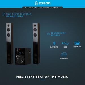 Starc Sb34 Twin Tower Soundbar With Bluetooth Usb Aux In Fm Radio Starc Sb34 Twin Tower Soundbar With Bluetooth Usb Aux In Fm Radio Soundbarblack 2 1 Channel