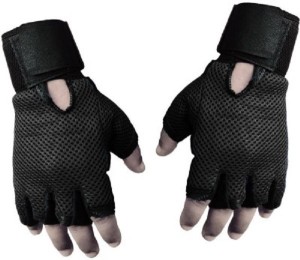 Real Choice HEAVY LEATHER PADDING Gym & Fitness Gloves (Free Size, Black)