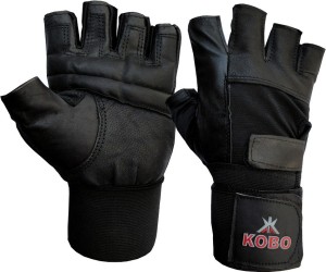 Kobo Leather Weight Lifting Gym & Fitness Gloves (M, Black)