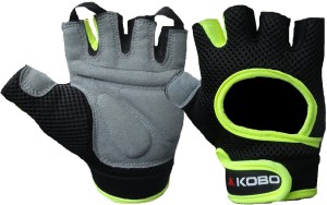 Kobo Exercise Weight Lifting Grippy Hand Protector Padded_A_GREEN Gym & Fitness Gloves (S, Black, Green)