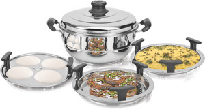 Kitchen Essentials Induction Bottom Mini Multi Kadai with 5 Plates(2Idli+2Dhokla+1Patra) Stainless Steel Steamer