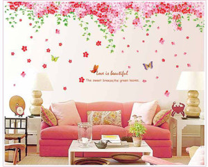 Oren Empower 2pc/Set (Double Sheet) Pink Decorative Flower Wall Sticker
