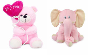 Deals India Deals India I Love You Balloon Heart Teddy Pink 30 cm and Pink Elephant (25 cm) combo - 20 cm
