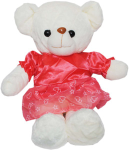 Trimurti Imported Fur Beautiful Teddy Doll in Red Frock - 50 cm