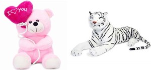Deals India Deals India I Love You Balloon Heart Teddy Pink 30 cm and white stuffed tiger animal (32 cm) combo  - 20 cm