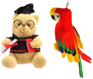 VRV Soft Musical Scholar Teddy Bear and Musical Parrot  - 20 cm