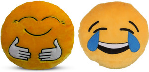 Deals India Deals India Yellow Hugging and Laughing Tears Smiley Cushion - 35 cm(SmileyE&H)(Set of 2) - 35 cm