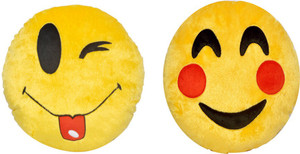 Dream Deals Lovely Cheecks & Toung out smiley cushion-(Set of 2) - 20 cm