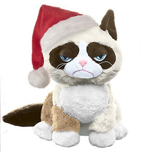 Ganz Grumpy Cat Sitting with Santa Hat - 20 inch