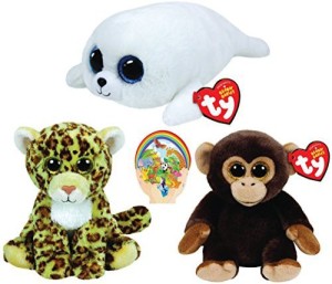 TY Beanie Babies Bananas Monkey & SpotLeopardicy White Seal Booszoo
