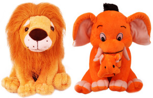 Tabby Toys King Lion and Elephant With Baby Combo - 35 cm