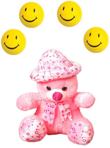 VRV Soft Pink Love Teddy Bear and Smiley Balls - 30 cm
