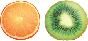 Skylofts Stuffed Soft Kiwi & Orange Fruit Cushions & Pillows - 35 cm