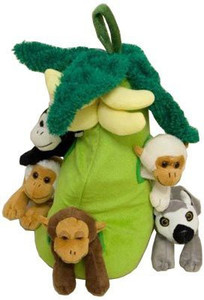 Unipak Plush Monkey House with Animals - Five (5) Stuffed Monkeys in Play Banana Tree Carrying Case - 25 inch