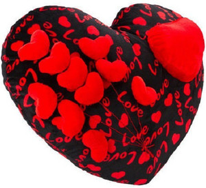 ToynJoy Fancy Black & Red Heart Cushion for Valentine’s with Multihearts embedded - 21 inch