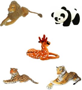 Meeras Combo Of Panda, Lion, Tiger, Deer, Cheetah Stuffed Soft Plush Toy  - 12 inch