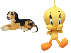 MGPLifestyle Combo of Sitting Dog Soft Toy & Tweety - 10 cm