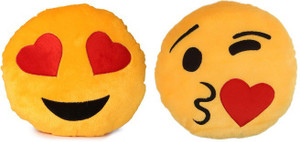 Deals India Deals India Yellow Heart Eyes Smiley and Face throwing a kiss Smiley Cushion - 35 cm(smiley1&F)(Set of 2) - 35 cm