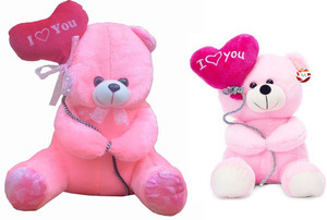 MGPLifestyle - Combo of I Love You Pink Ballon Heart Teddy (36 CM) & I Love You Pink Ballon Heart Teddy (20 CM) - 18 cm