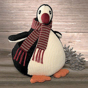 Gund Hand Knit Penguin Wearing A Knit Scarf Medium 9 Inch