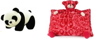 Deals India Deals India Deals India Panda Soft Toy (26 Cm) And Red Pillow (38 Cm) Combo - 38 cm (Multicolor)  - 30 cm