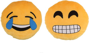 Deals India Deals India Grinning Face With Smiling Eyesand Laughing Tears Smiley Cushion(SmileyG&H) (Set of 2) - 35 cm